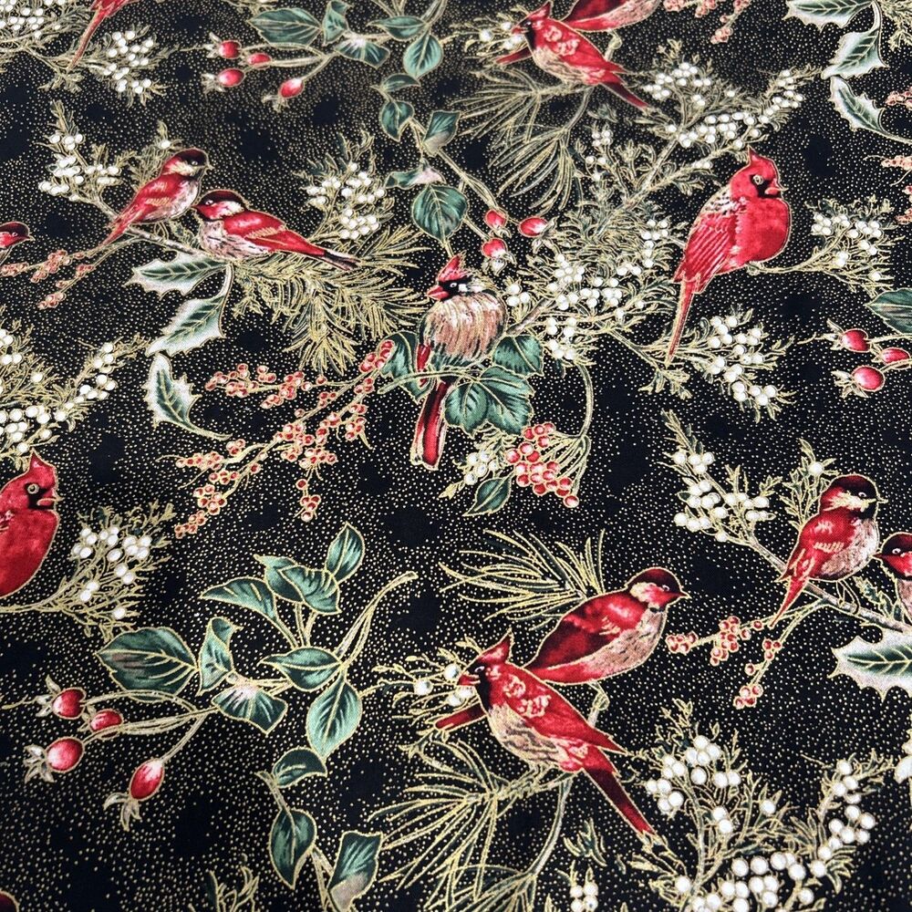 RTC Fabrics Cotton Quilting Holiday Christmas Cardinal Birds Floral 1.6 Yd X 44"
